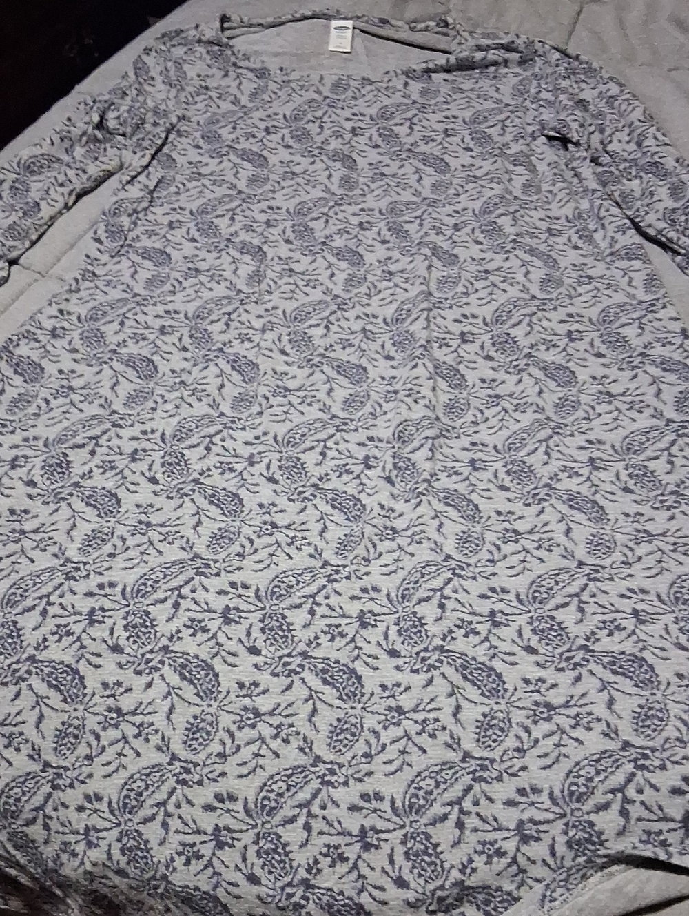 Old Navy Gray Long-Sleeve Dress with Navy Floral Print